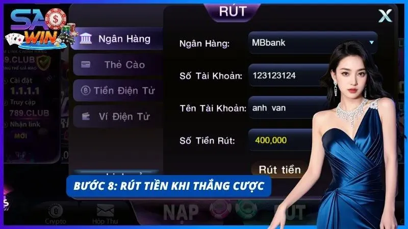 Giao diện rút tiền và xác nhận giao dịch