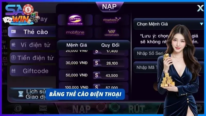 Tiến hành cấp vốn cho tài khoản bằng thẻ cào điện thoại là phương thức đơn giản nhất