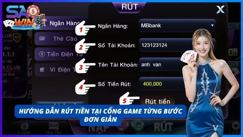Quy trình rút tiền SAOWIN được tiến hành qua các bước đơn giản